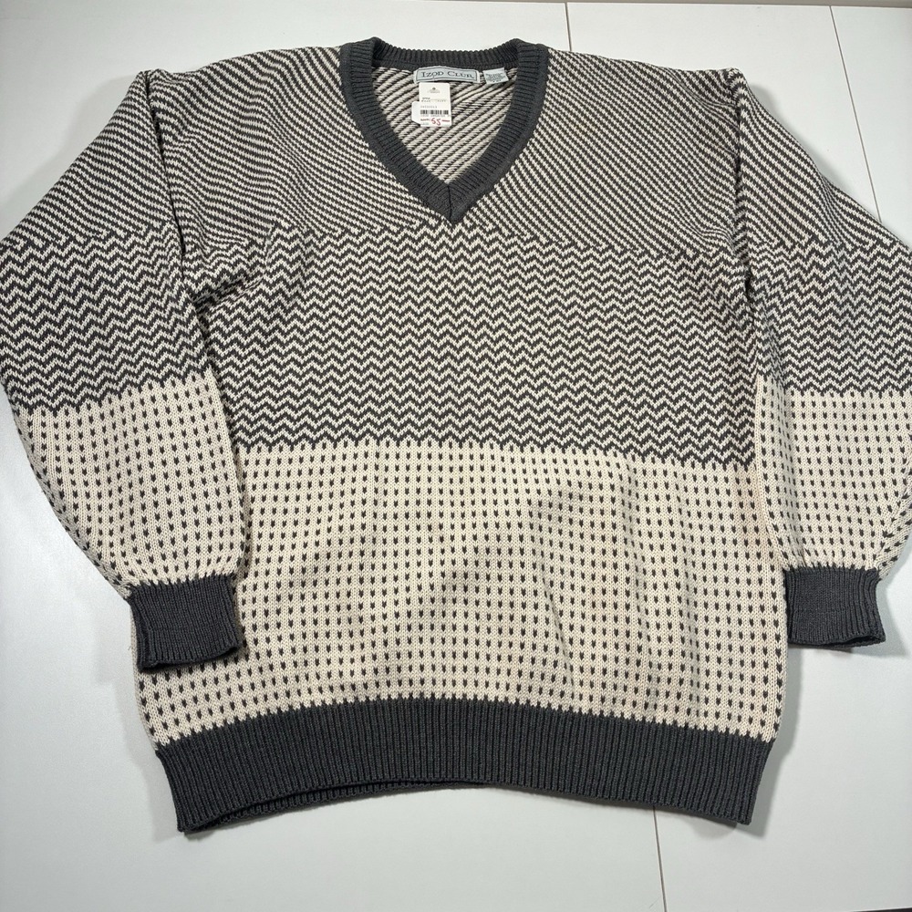 NEW Vintage IZOD Club Sweater XL Knit Geometric V Neck Boxy 90s Y2K AOP